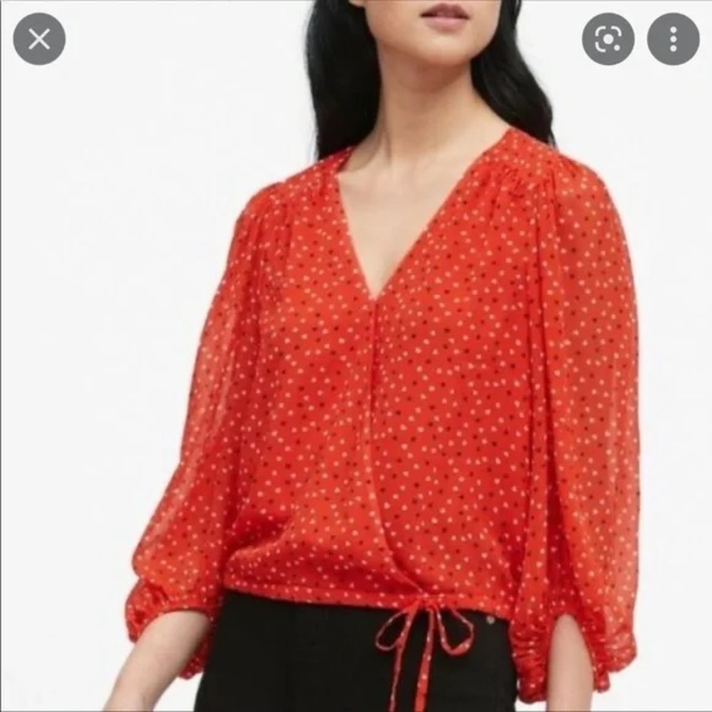 Banana Republic Puff-Sleeve Wrap Top with Heart Pattern